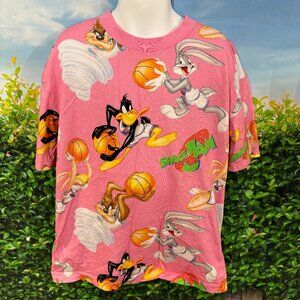 Oversized Space Jam H&M Pink Daffy Duck Bugs Bunny T-shirt Size 8-10 (SKU: 110G)